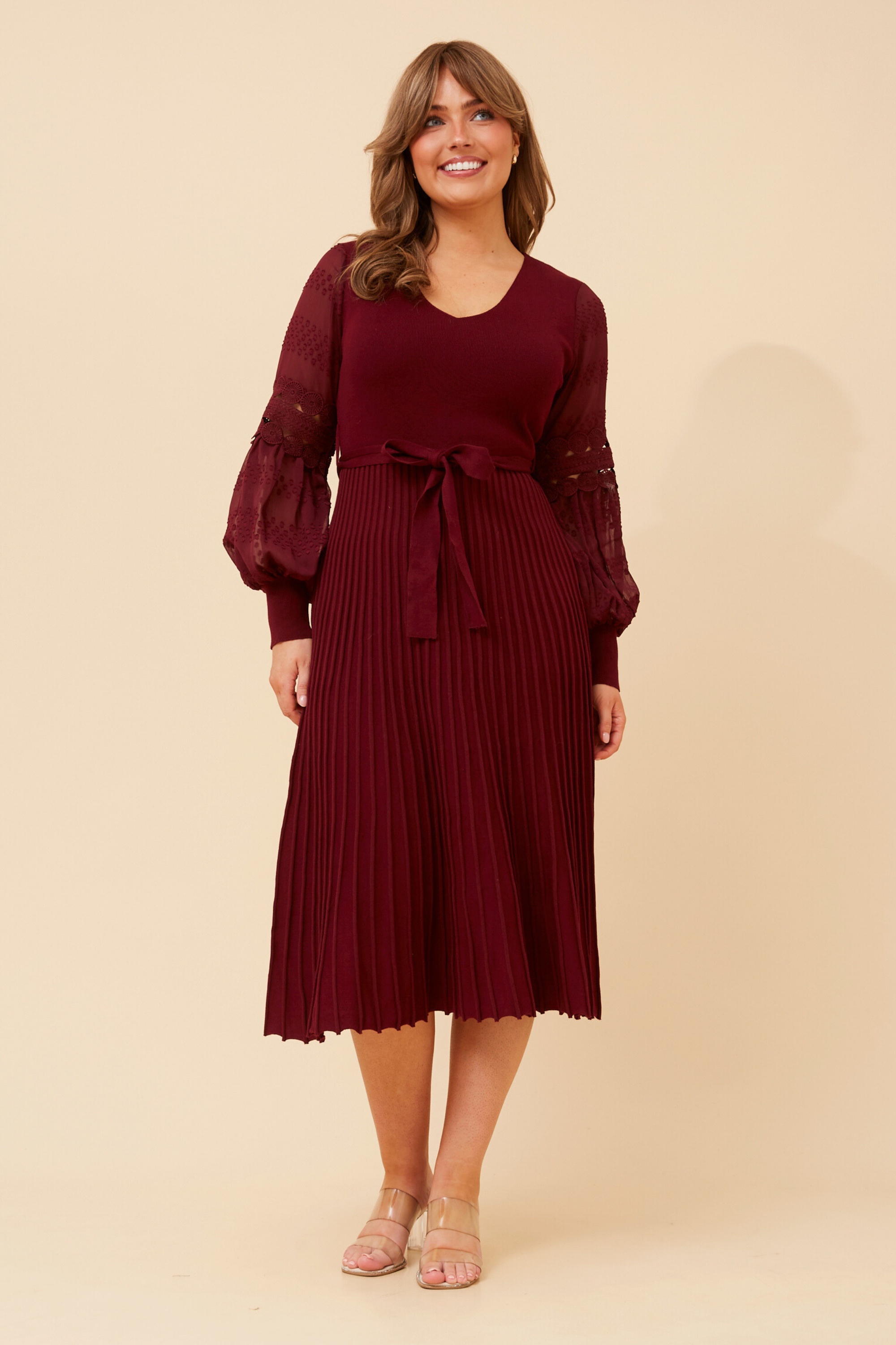 slim fit dress slacks Cross Over V Neck Flare Sleeve Knit Dress – W.T.I. Design