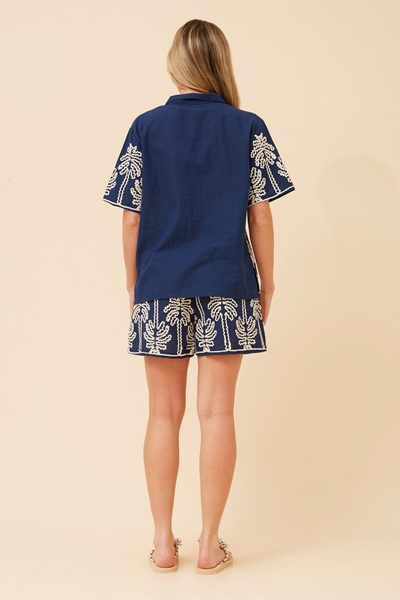 OMYA PALM TREE EMBROIDERED TOP