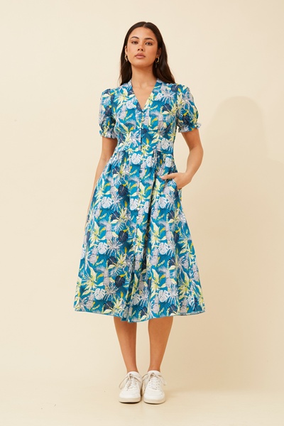 ORABELA TROPICAL PRINT MIDI DRESS