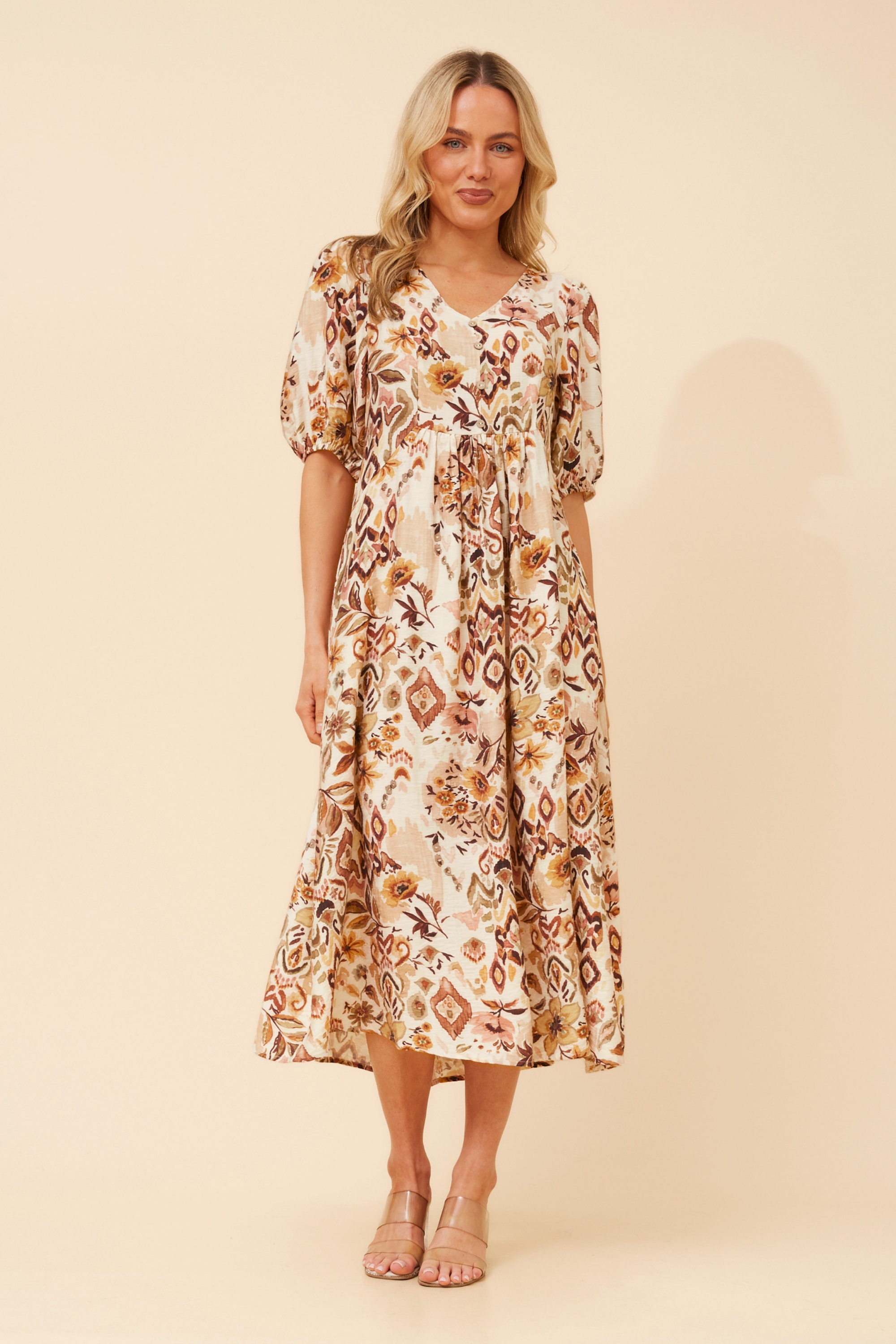ORAZIA ABSTRACT PRINT MIDI DRESS