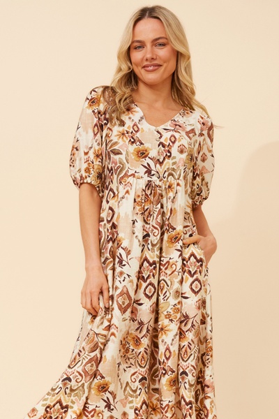 ORAZIA ABSTRACT PRINT MIDI DRESS