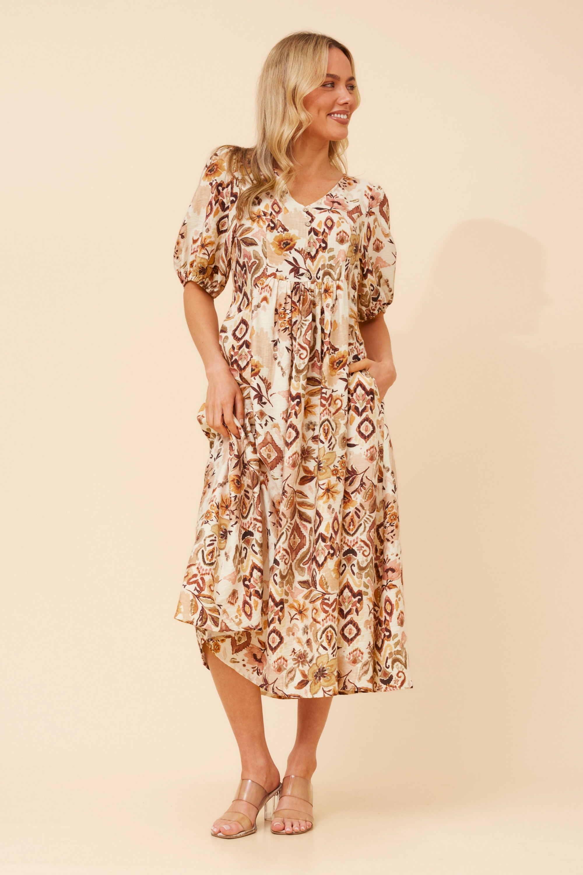 ORAZIA ABSTRACT PRINT MIDI DRESS