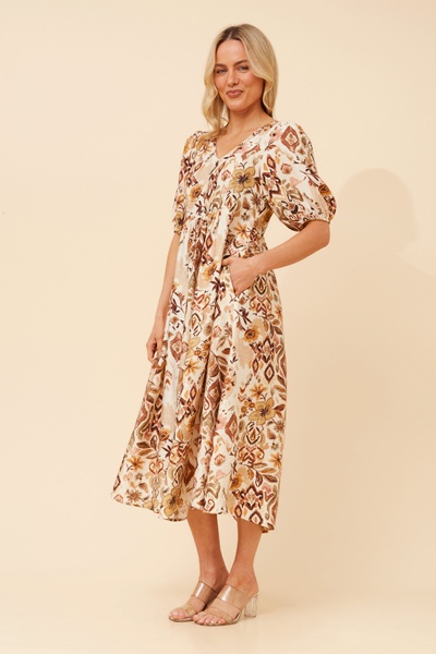 ORAZIA ABSTRACT PRINT MIDI DRESS