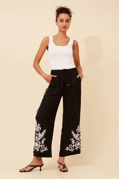 OREN EMBROIDERED WIDE LEG PANTS