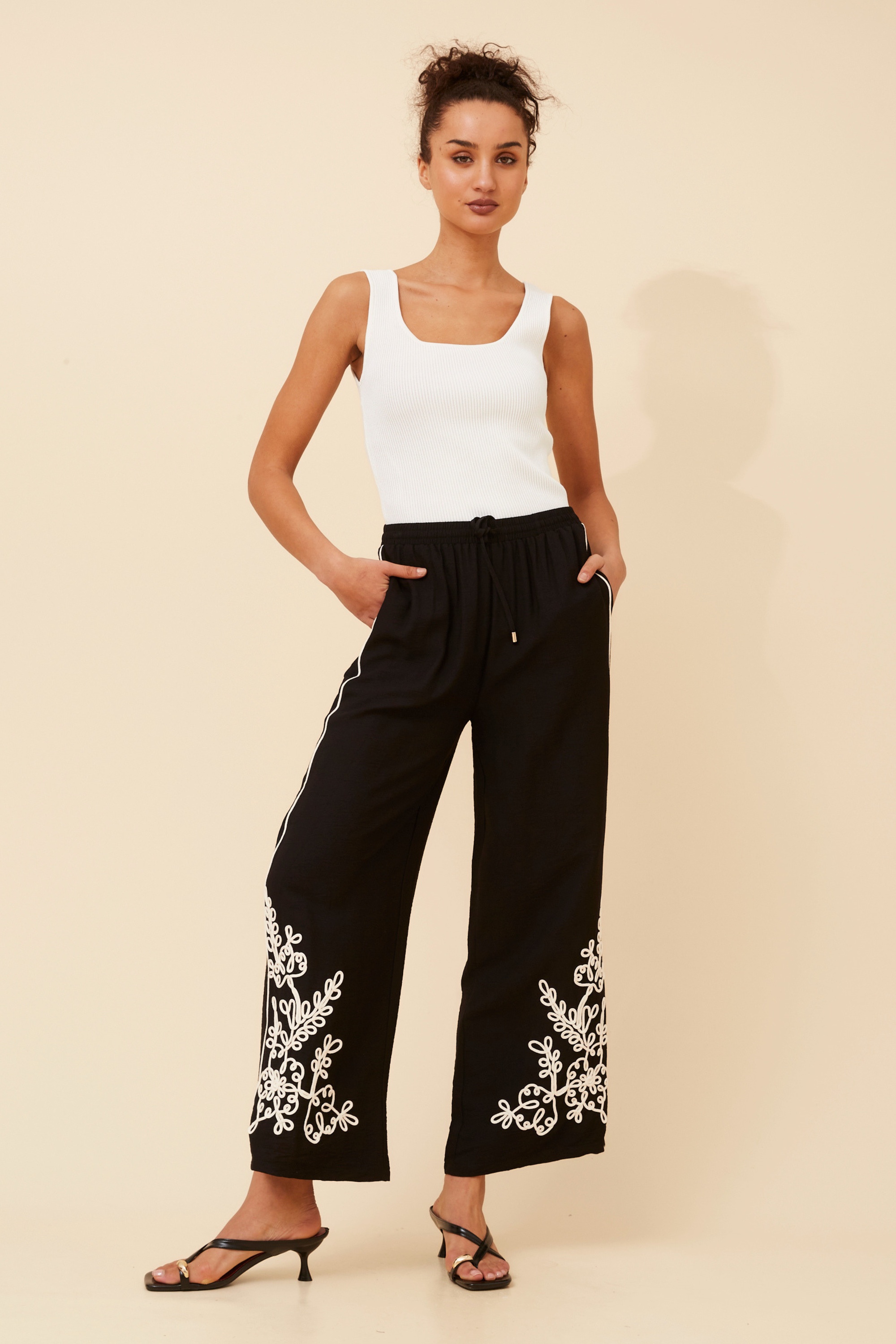 OREN EMBROIDERED WIDE LEG PANTS