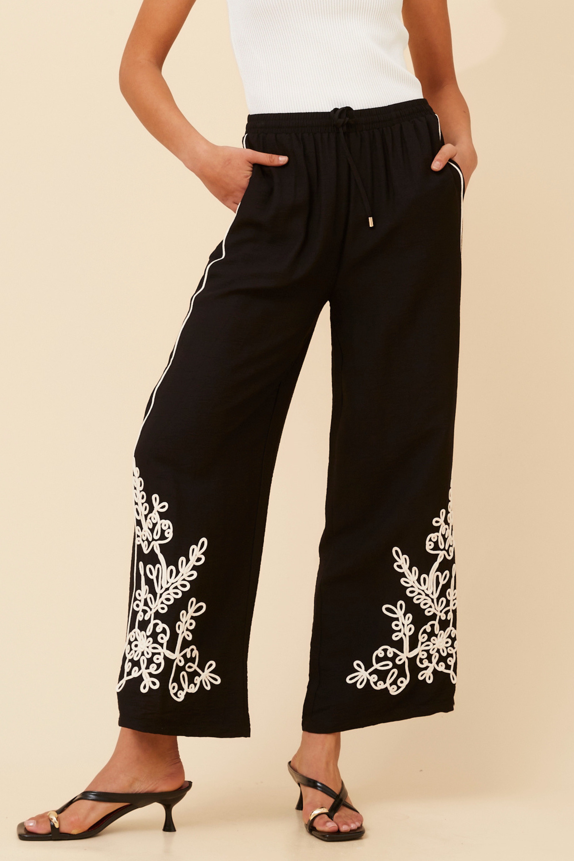 OREN EMBROIDERED WIDE LEG PANTS