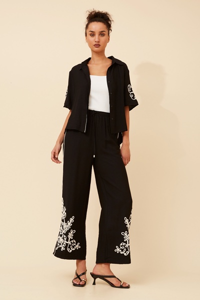 OREN EMBROIDERED WIDE LEG PANTS