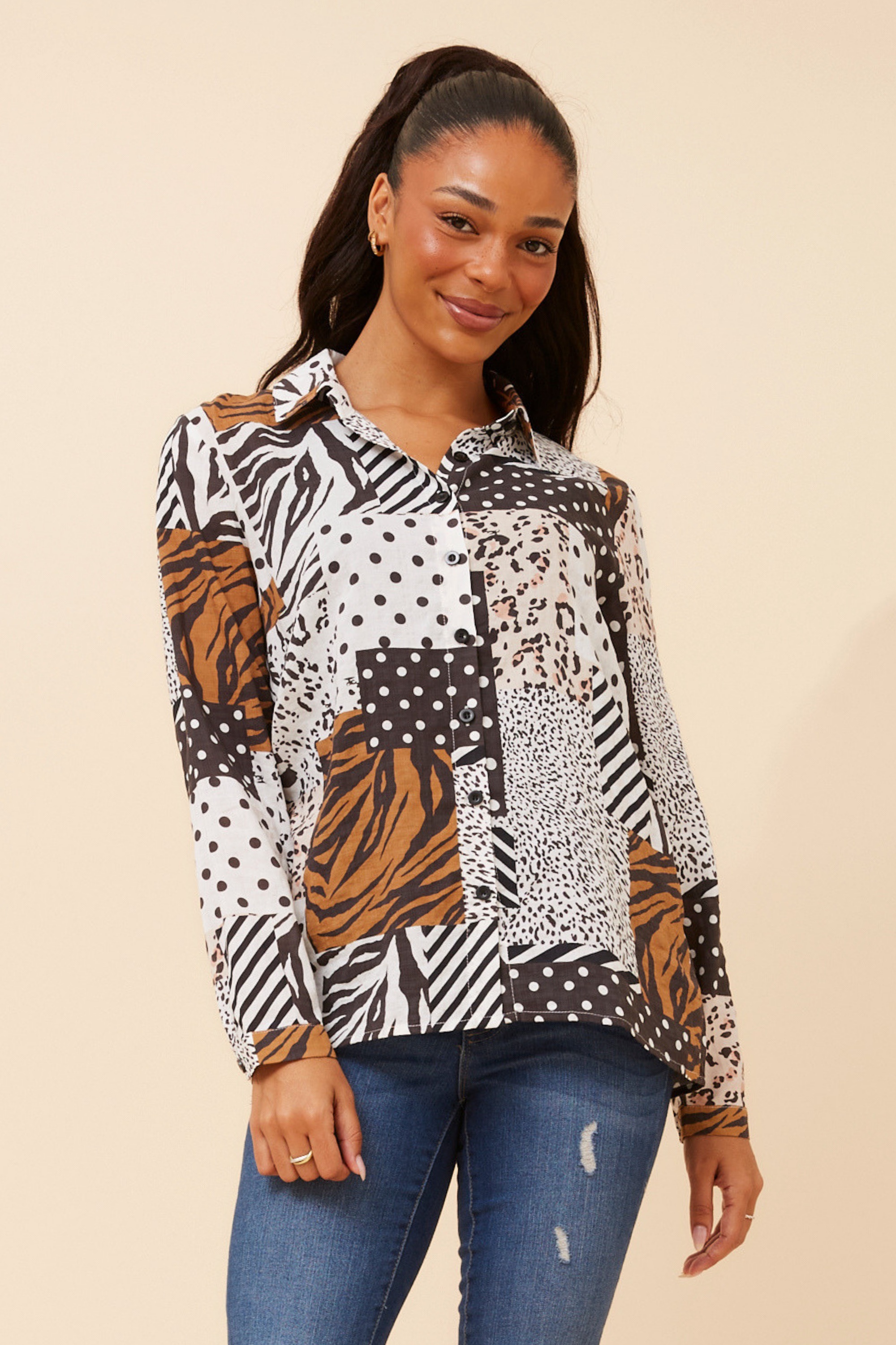 ORENDA PATCHWORK PRINT SHIRT
