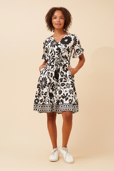 ORIAN BORDER PRINT DRESS