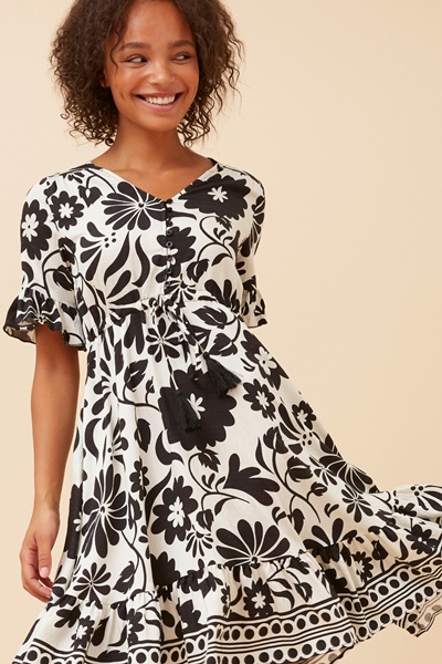 ORIAN BORDER PRINT DRESS