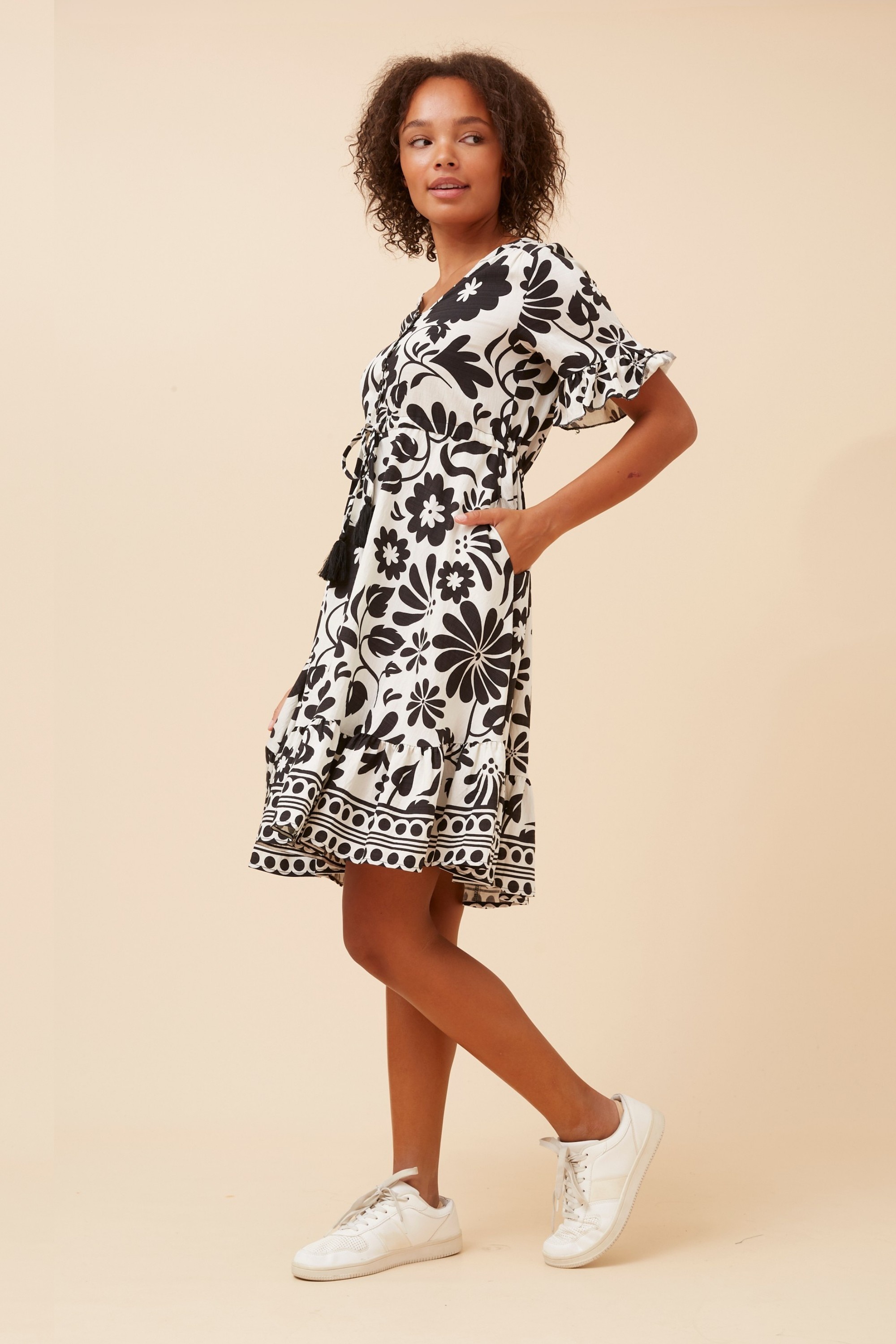 ORIAN BORDER PRINT DRESS
