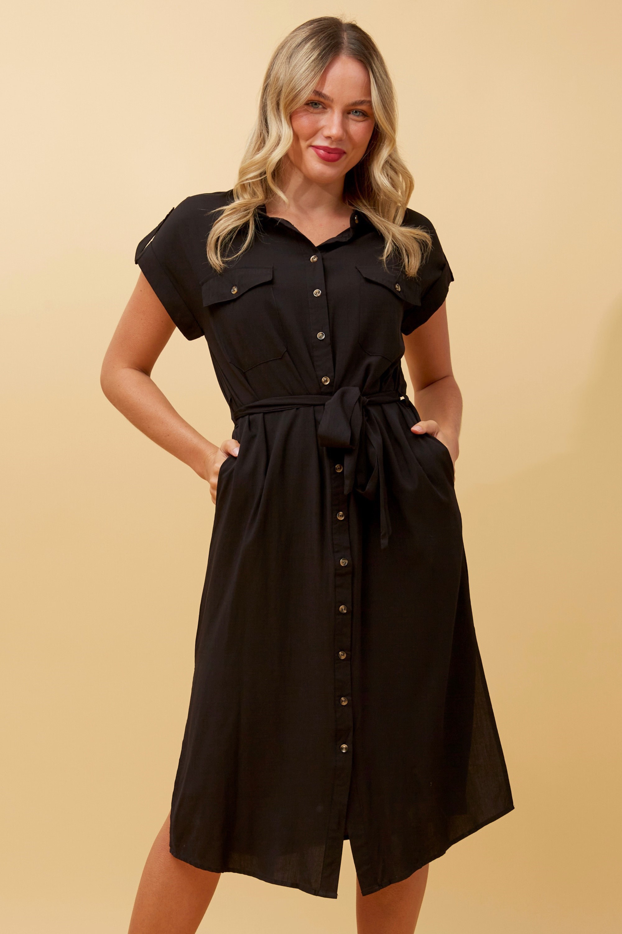 Black utility store shirt dress