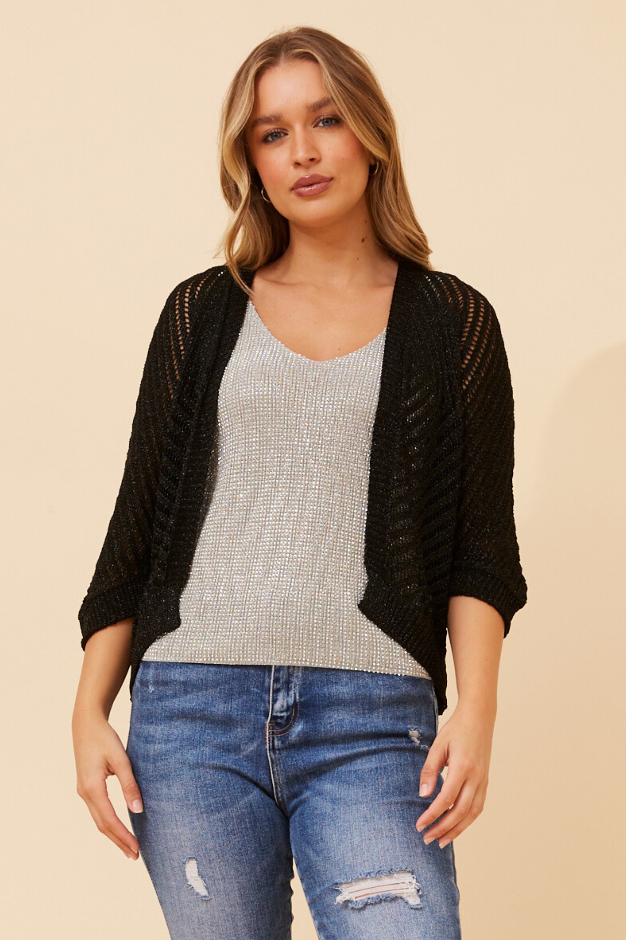 OSANA CROCHET LUREX CARDIGAN