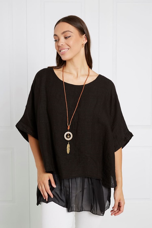 OVERSIZED DOUBLE LAYERED LINEN TOP OVERSIZED DOUBLE LAYERED LINEN TOP