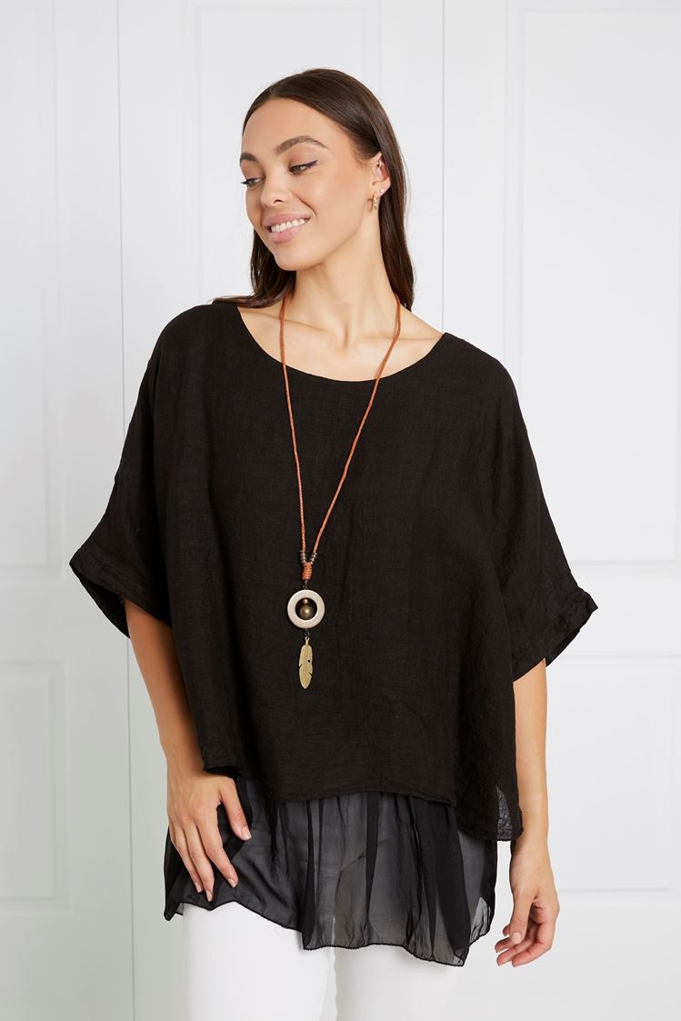 OVERSIZED DOUBLE LAYERED LINEN TOP