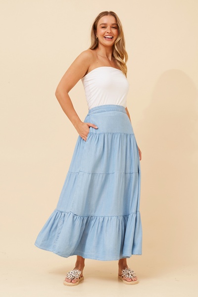 PADMINI DENIM TIERED SKIRT