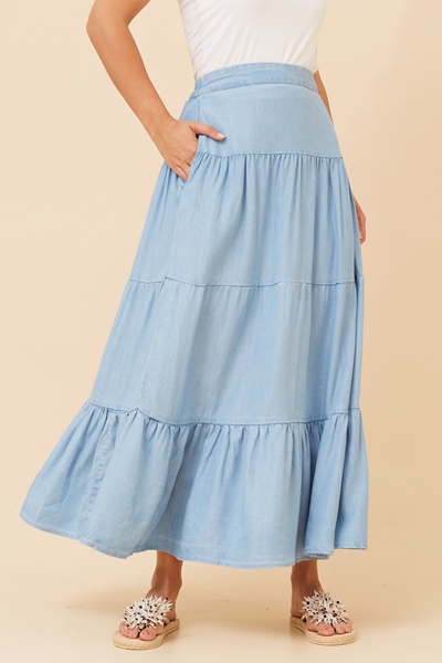 PADMINI DENIM TIERED SKIRT