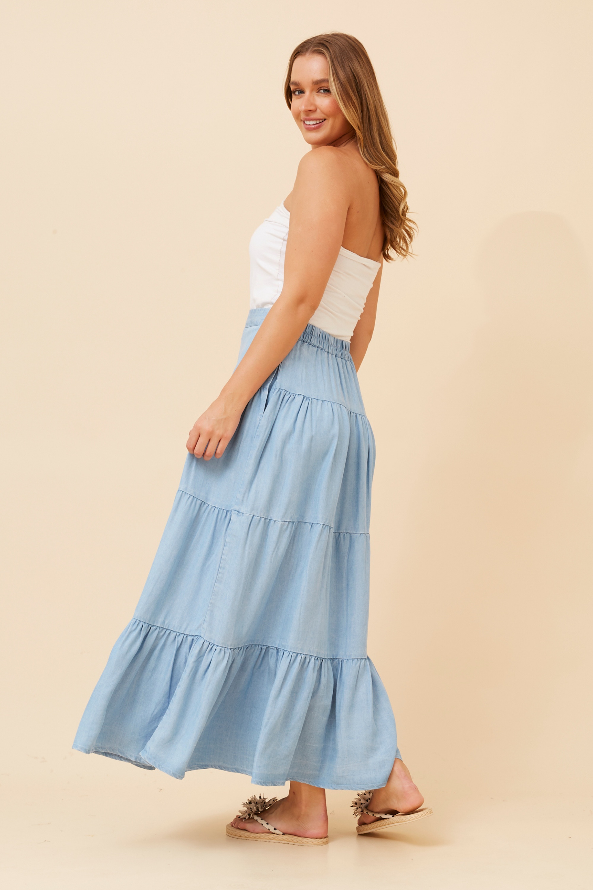 PADMINI DENIM TIERED SKIRT