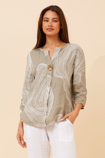 PALERMO ABSTRACT PRINT LINEN TOP
