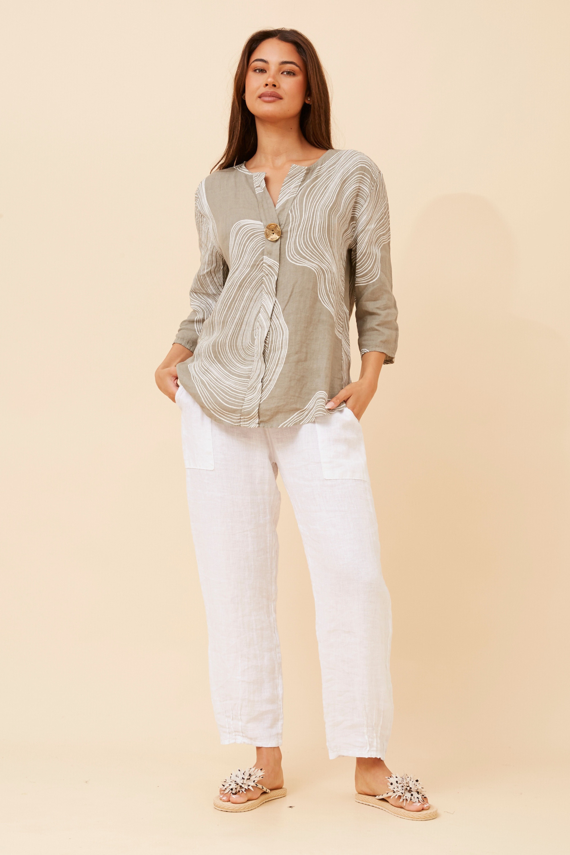 PALERMO ABSTRACT PRINT LINEN TOP
