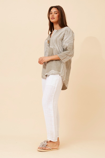 PALERMO ABSTRACT PRINT LINEN TOP