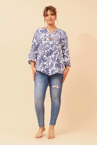 PALERMO LEAF PRINT LINEN TOP