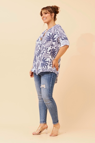PALERMO LEAF PRINT LINEN TOP