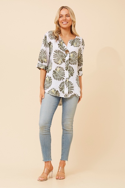 PALERMO LEAF PRINT LINEN TOP
