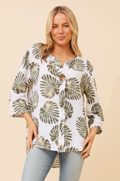 PALERMO LEAF PRINT LINEN TOP