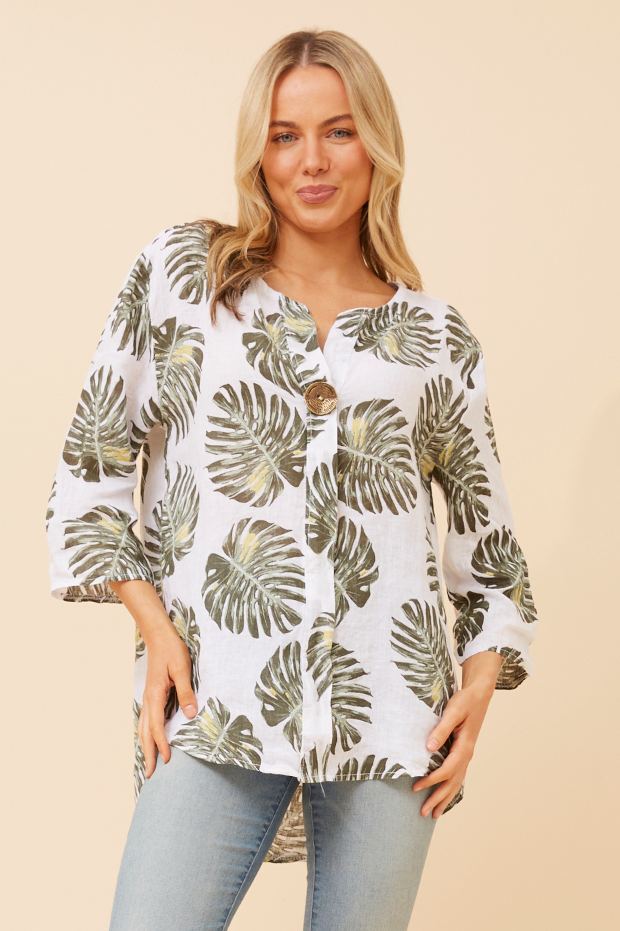 PALERMO LEAF PRINT LINEN TOP