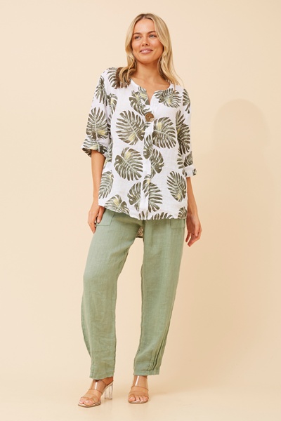 PALERMO LEAF PRINT LINEN TOP