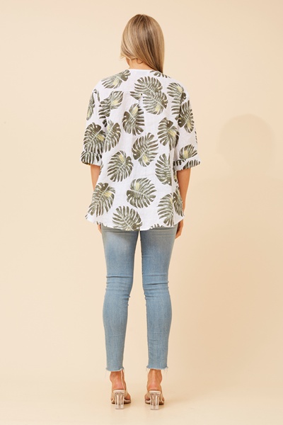 PALERMO LEAF PRINT LINEN TOP