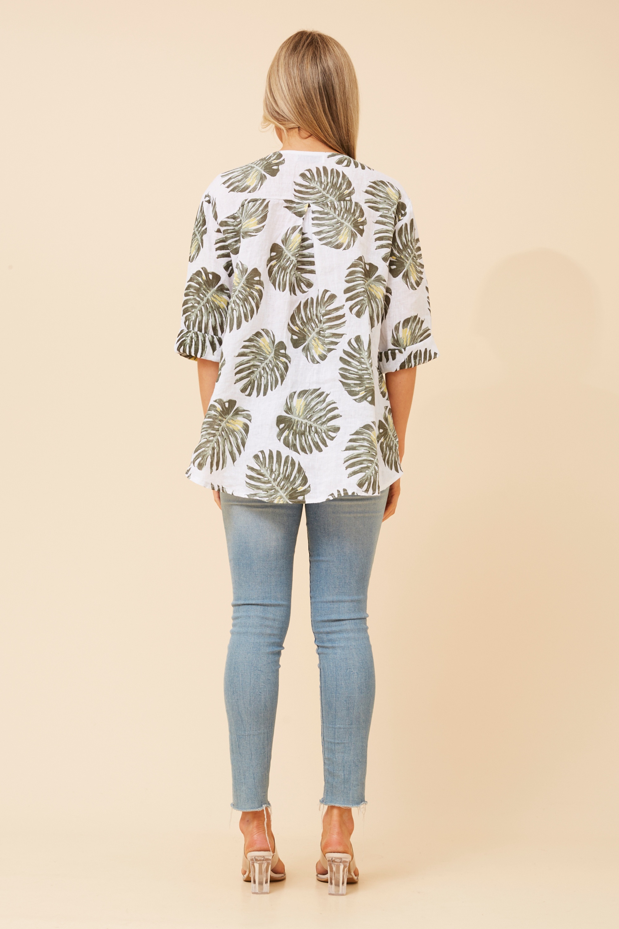 PALERMO LEAF PRINT LINEN TOP