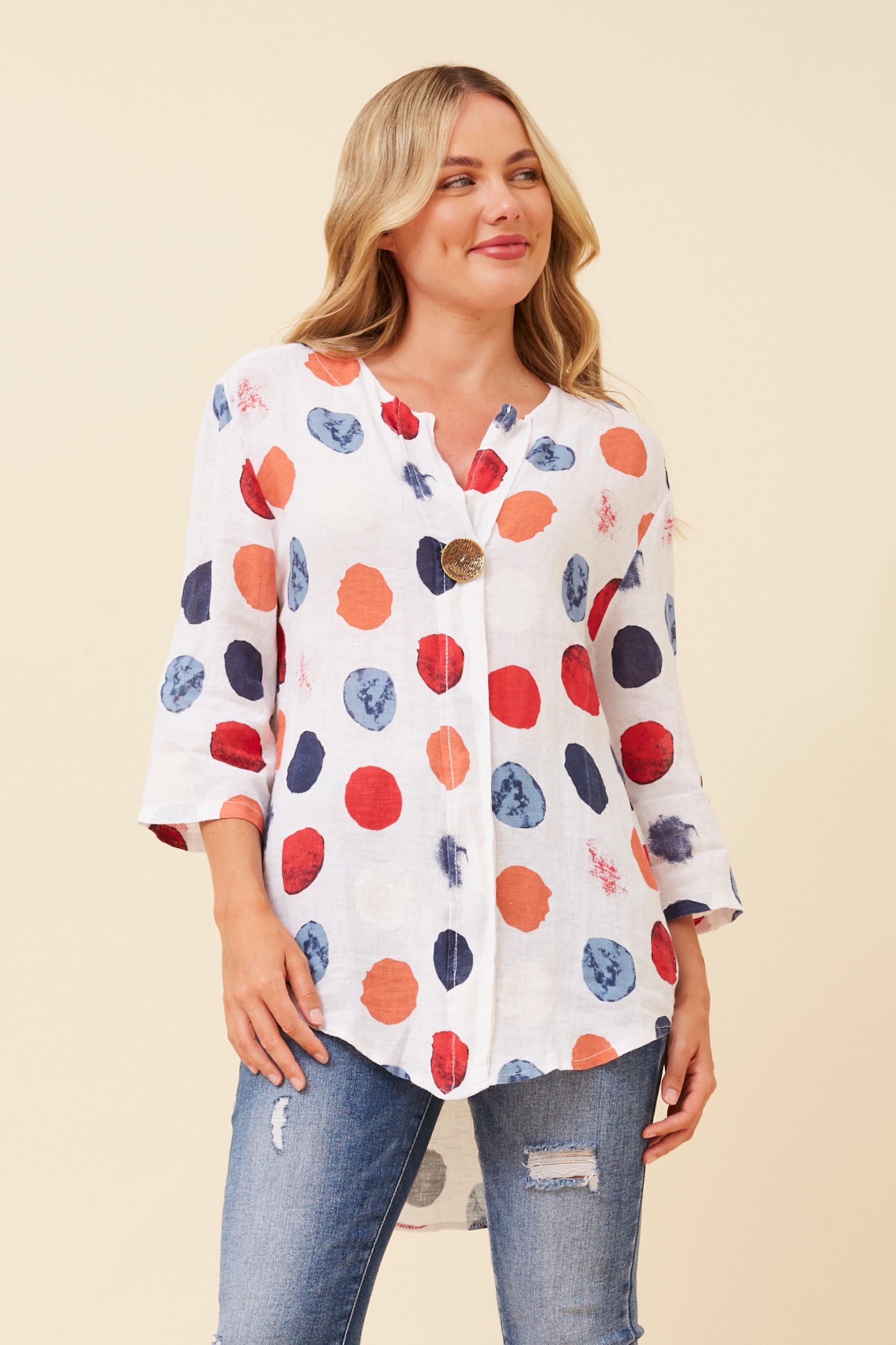 PALERMO LINEN POLKA DOT TOP