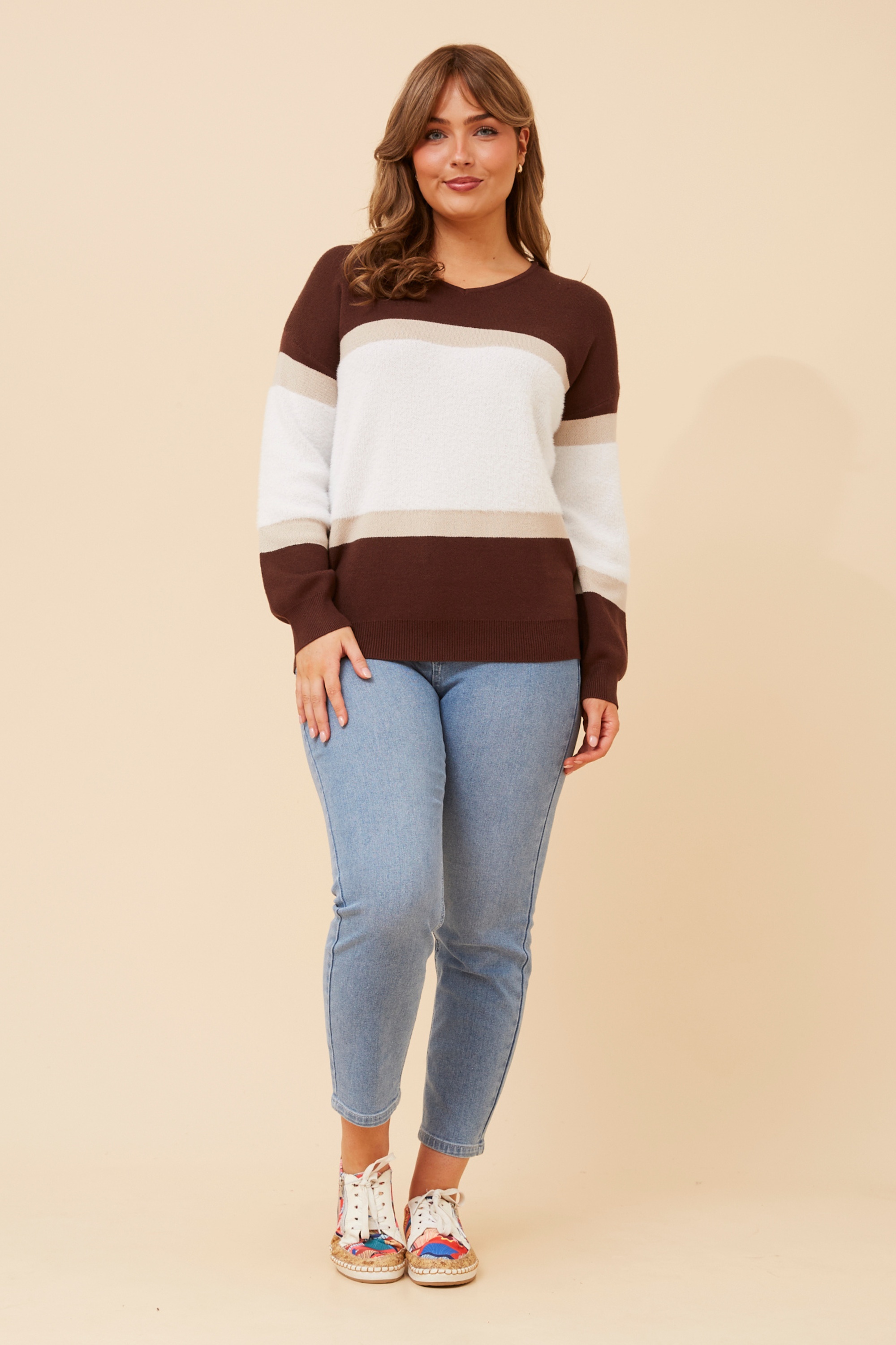 PALMA STRIPE PRINT KNIT PULLOVER