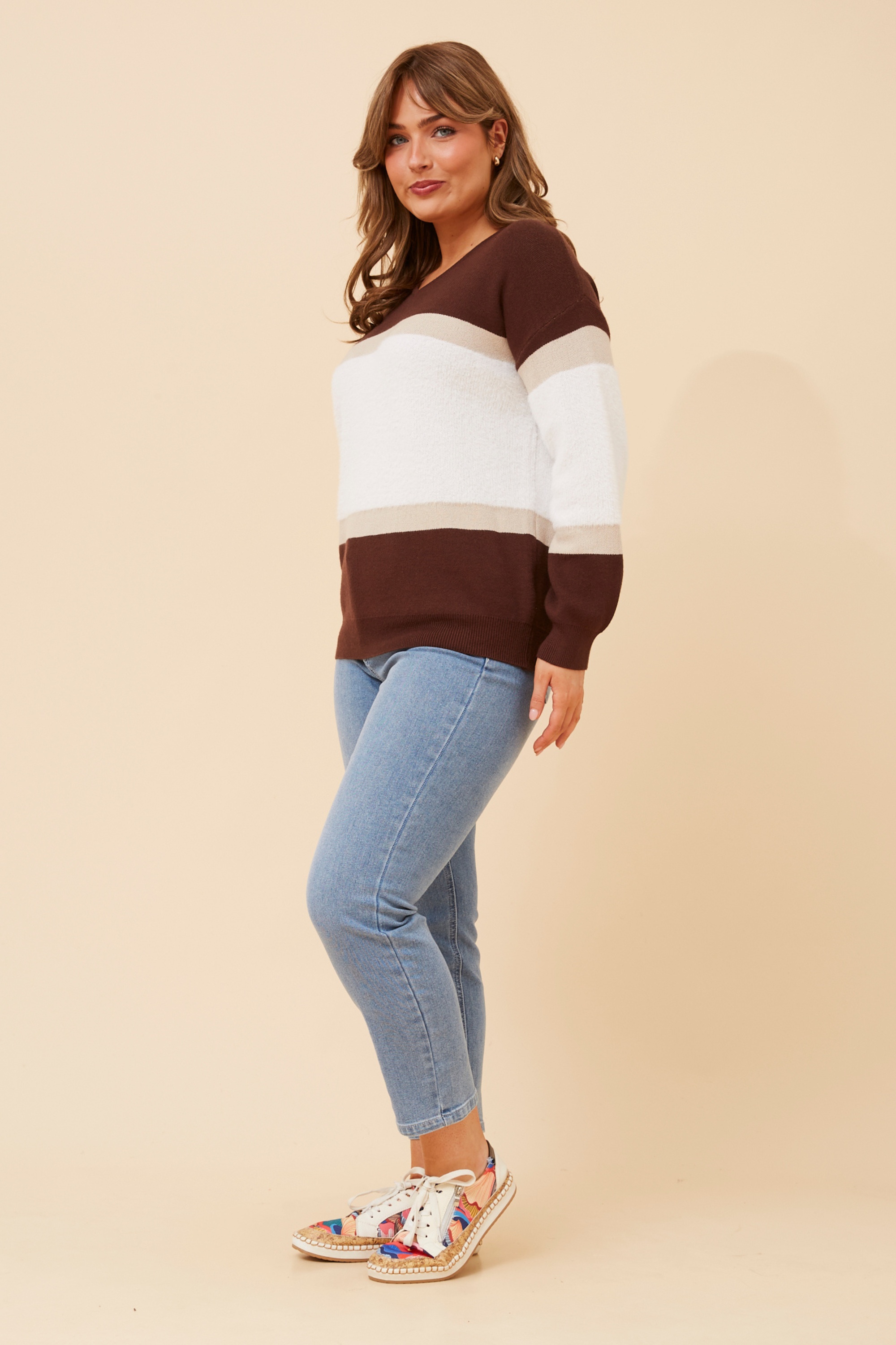 PALMA STRIPE PRINT KNIT PULLOVER