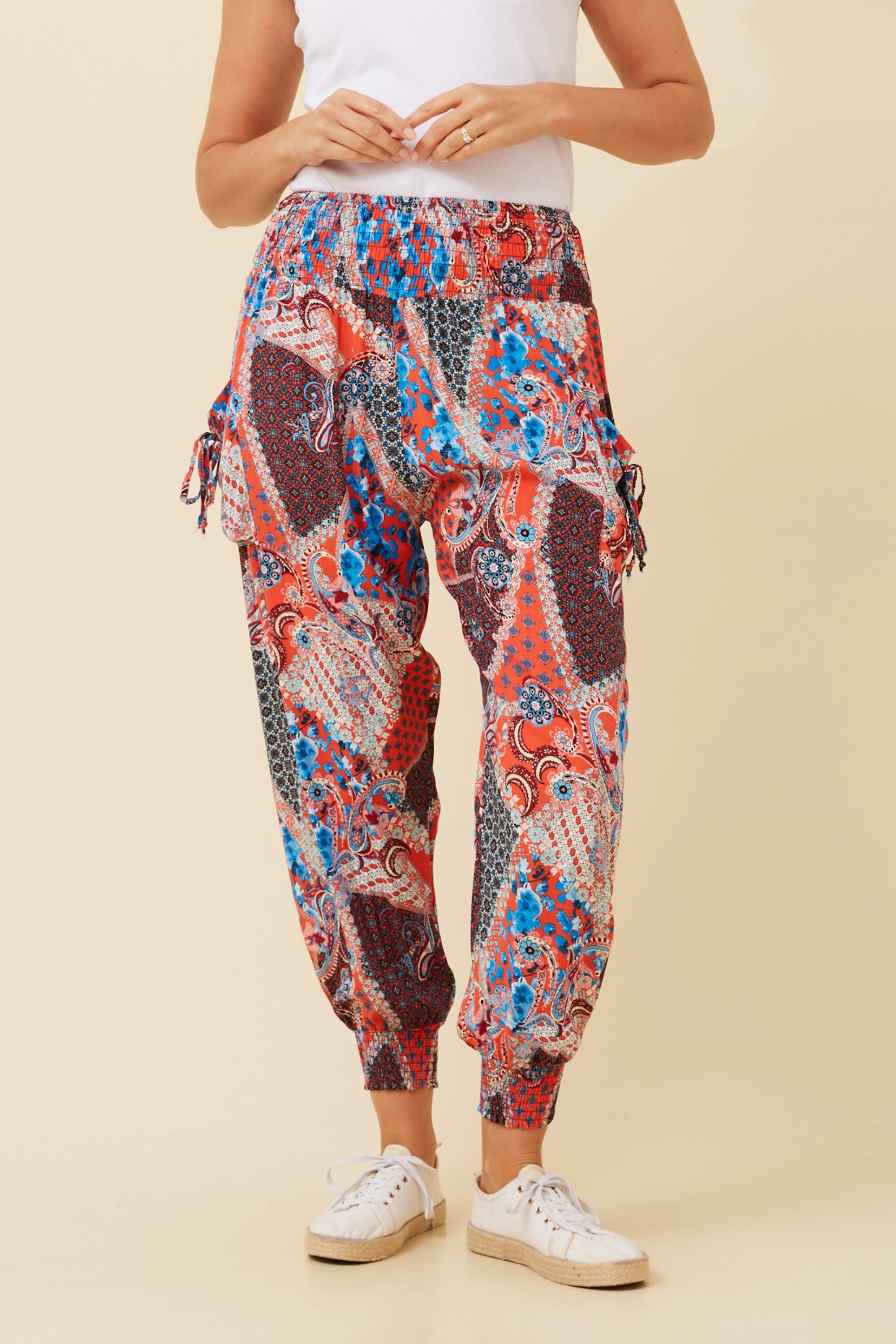 PATCHWORK PRINT HAREM PANTS