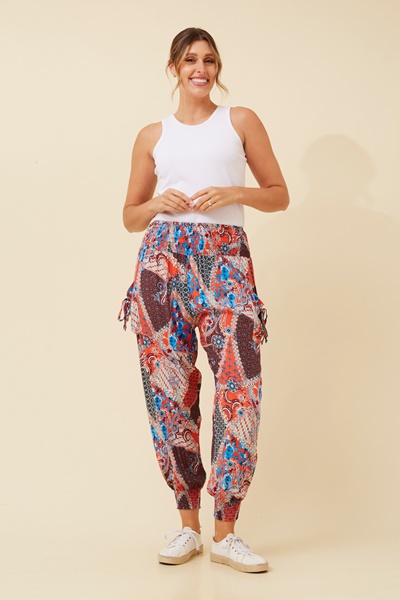 PATCHWORK PRINT HAREM PANTS