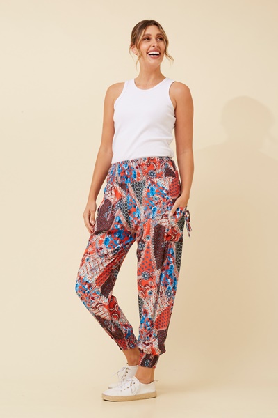 PATCHWORK PRINT HAREM PANTS