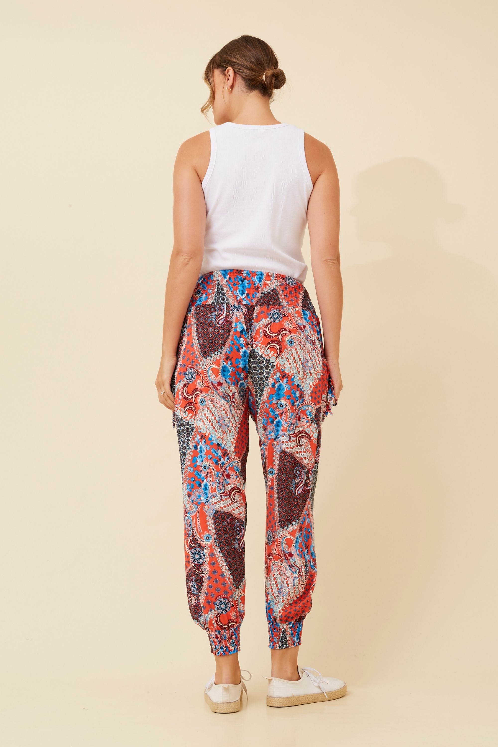 PATCHWORK PRINT HAREM PANTS