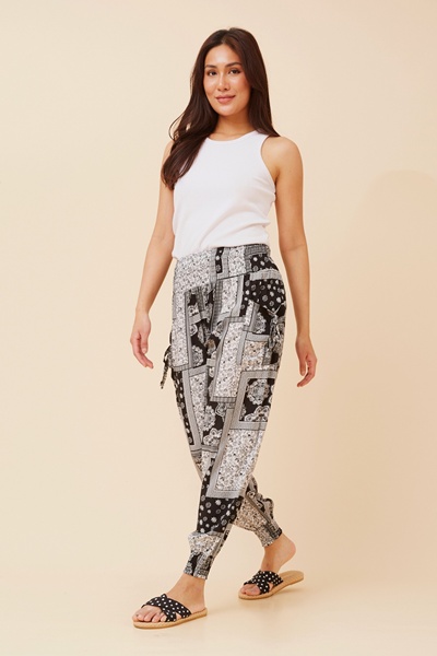 PATCHWORK PRINT HAREM PANTS