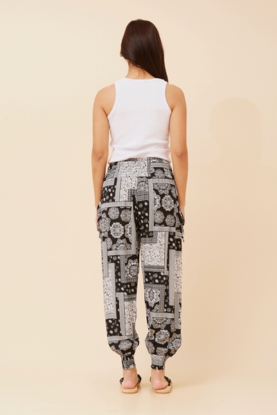 PATCHWORK PRINT HAREM PANTS