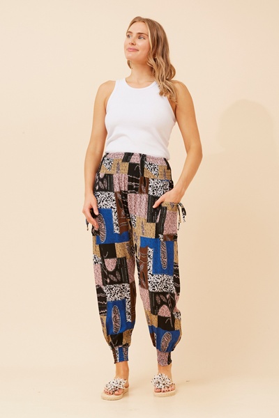 PATCHWORK PRINT HAREM PANTS