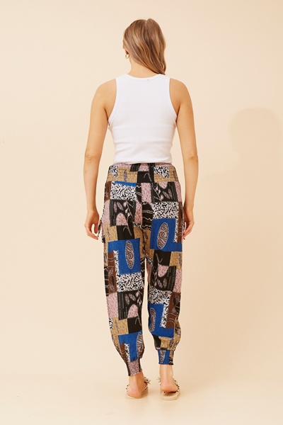 PATCHWORK PRINT HAREM PANTS