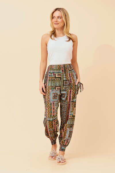 PATCHWORK PRINT HAREM PANTS