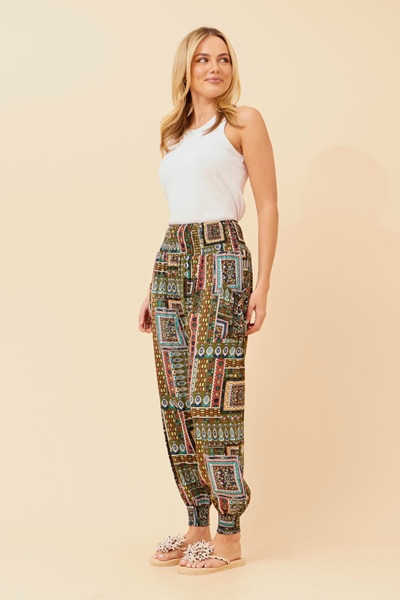 PATCHWORK PRINT HAREM PANTS