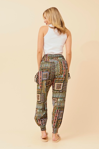 PATCHWORK PRINT HAREM PANTS