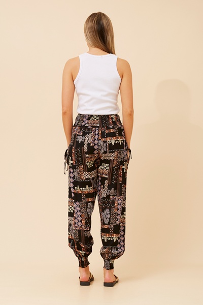 PATCHWORK PRINT HAREM PANTS