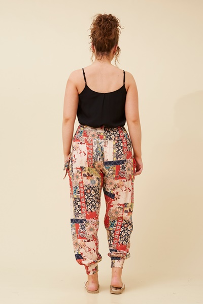 PATCHWORK PRINT HAREM PANTS