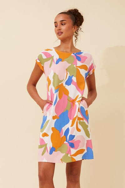 PAULA ABSTRACT PRINT SHIFT DRESS